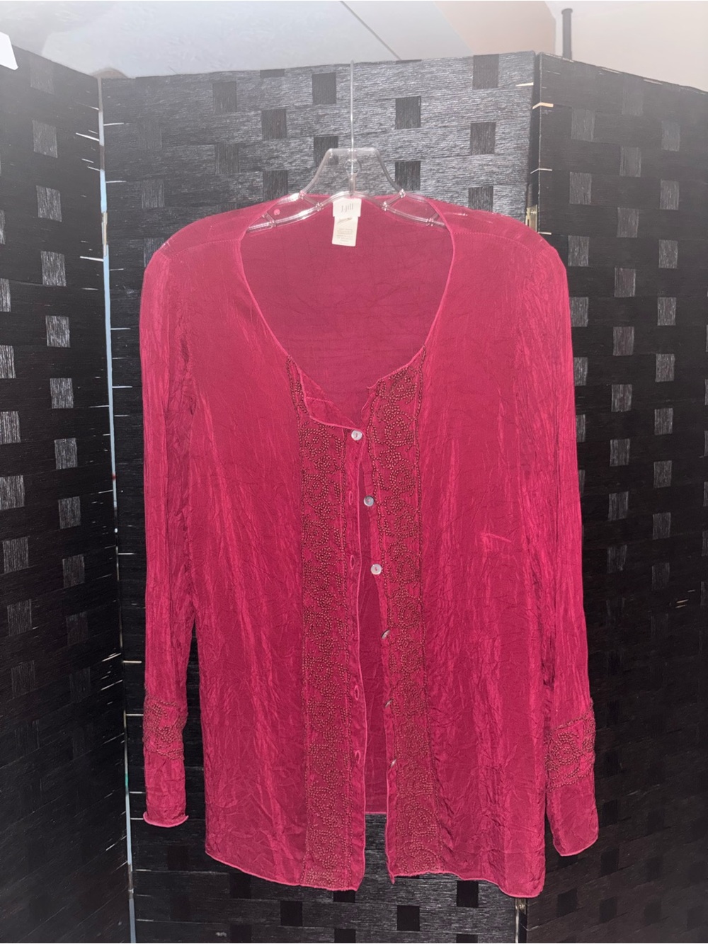 J. Jill Deep Raspberry Button-Front Long Sleeve Shirt